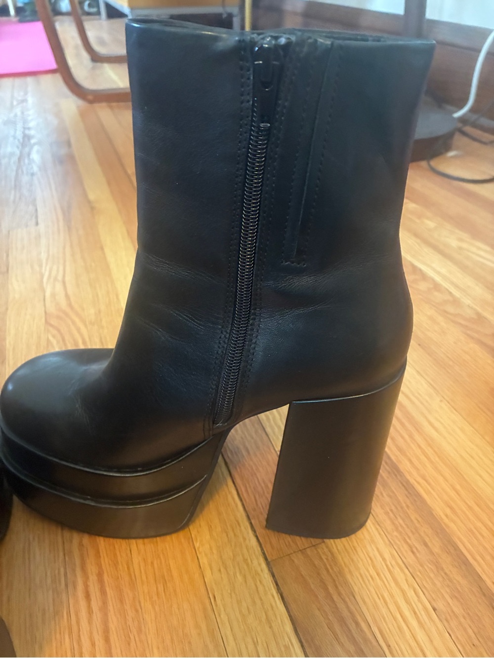 Steve Madden Cobra Black Leather Platform Block Heel Ankle Boots sz 8 - Picture 2 of 6